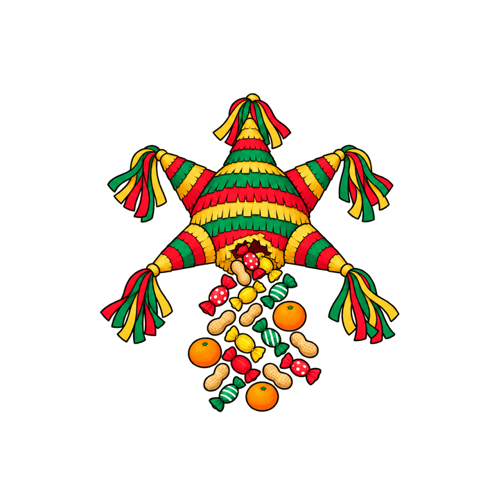 Piñata con dulces y mandarinas PNG sin fondo