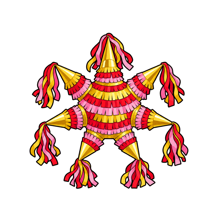 Piñata de estrella dorada y rosa PNG sin fondo