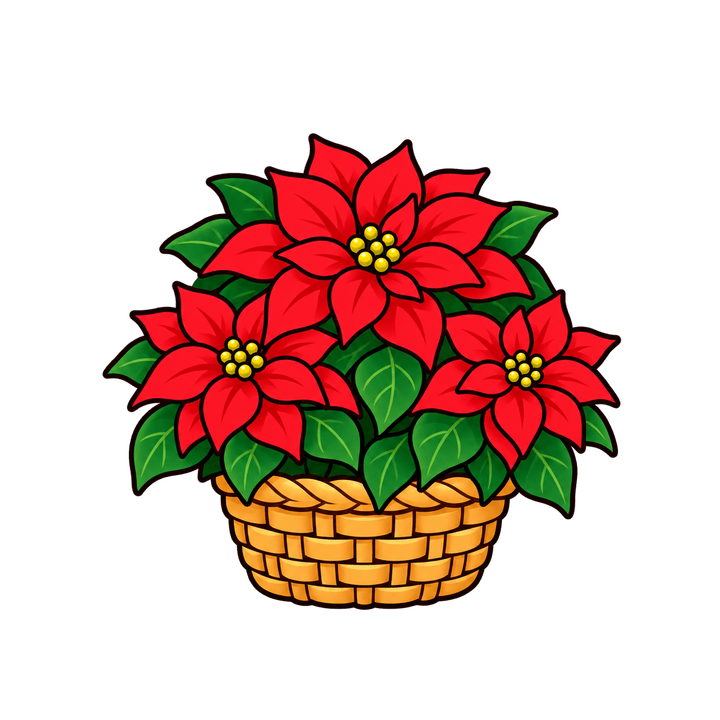 Flor de nochebuena en cesta de mimbre PNG sin fondo