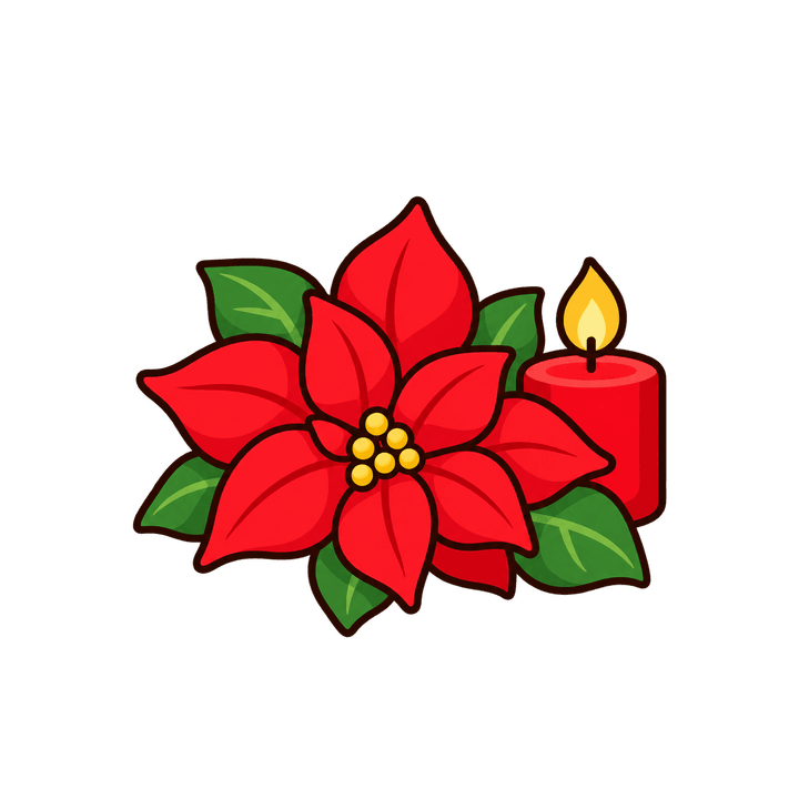 Flor de nochebuena con vela roja PNG sin fondo