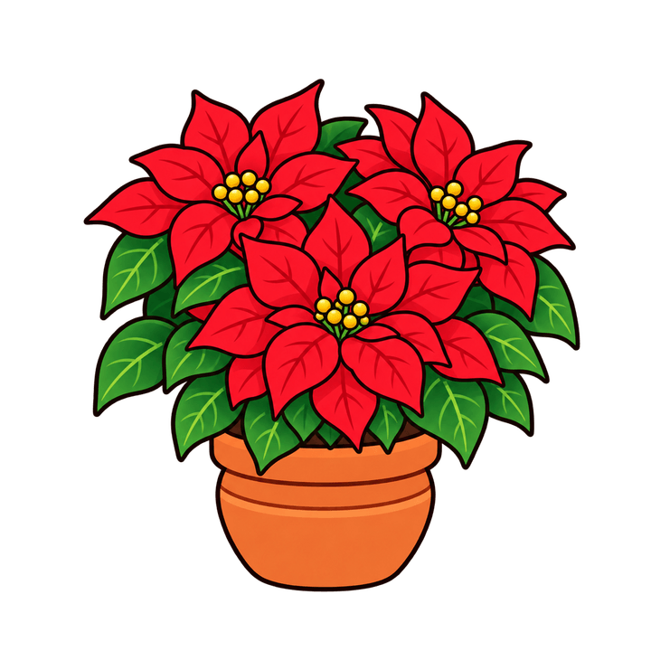 Flor de nochebuena en maceta de barro PNG sin fondo