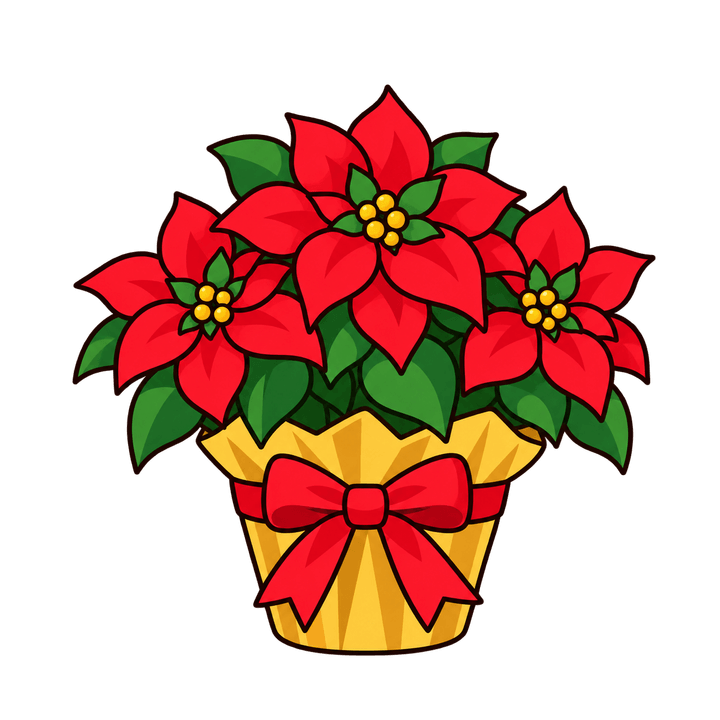 Flor de Pascua en maceta dorada PNG sin fondo