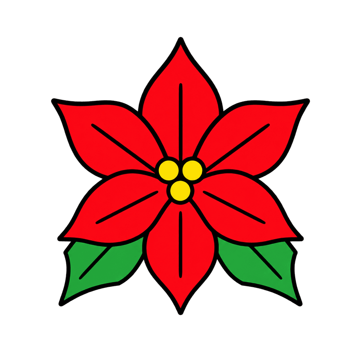 Flor de nochebuena con dos hojas PNG sin fondo