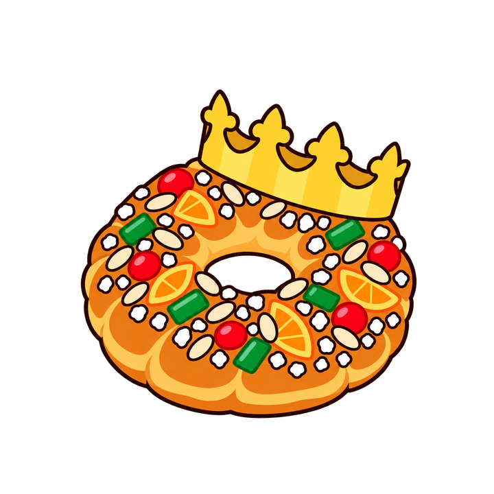 Roscón de Reyes con corona de papel PNG sin fondo