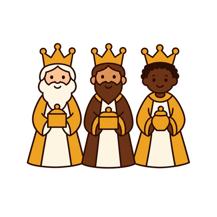 Reyes Magos con regalos PNG sin fondo
