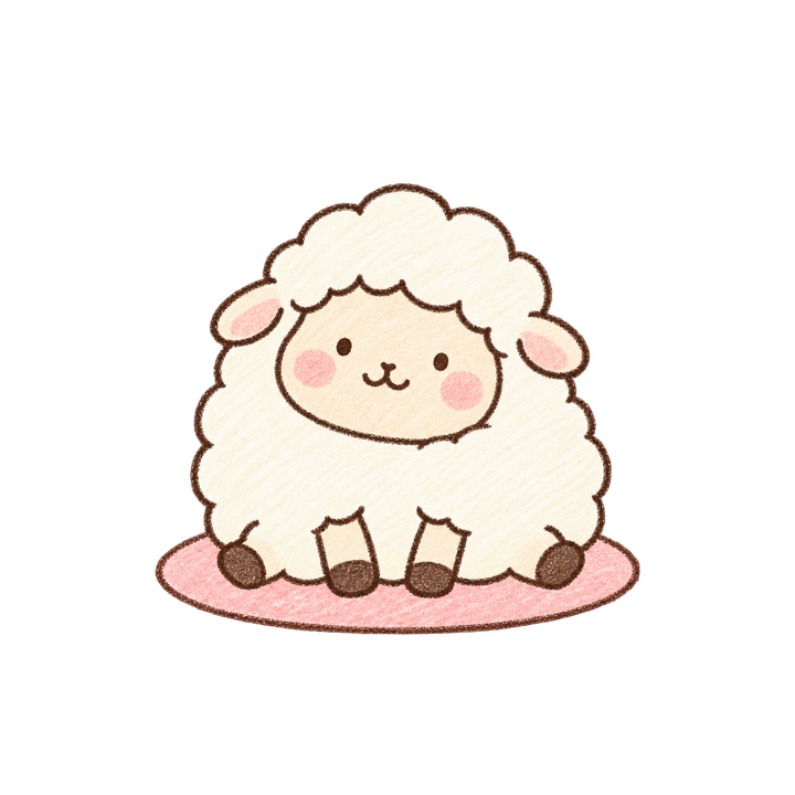 まるいラグに座るひつじのイラスト（ゆるい手書き・透過PNG）