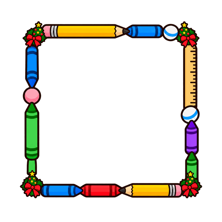 กรอบคริสต์มาสลายเครื่องเขียน การ์ตูน PNG พื้นหลังใส
