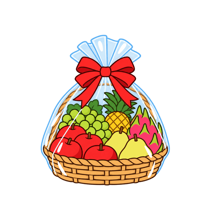 กระเช้าผลไม้ การ์ตูนคริสต์มาส PNG พื้นหลังใส
