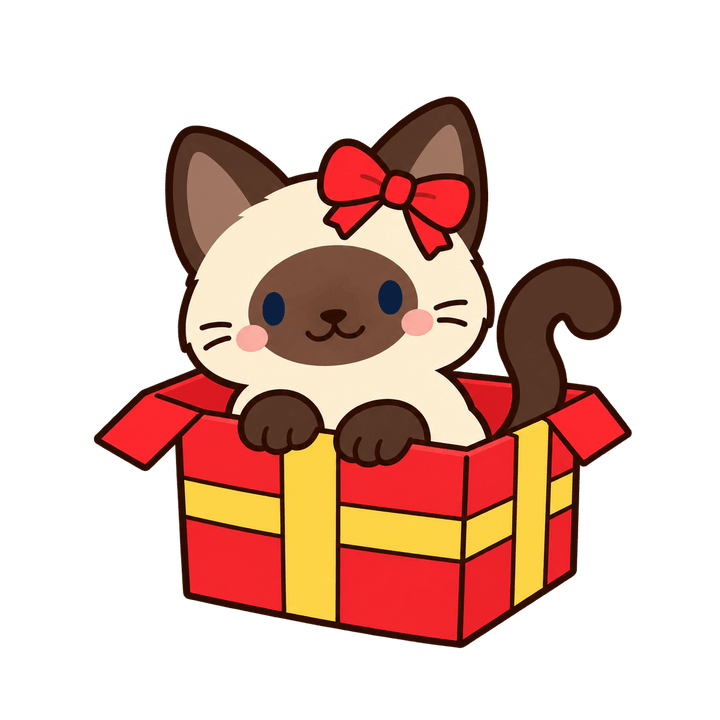 แมววิเชียรมาศในกล่องของขวัญ การ์ตูนคริสต์มาส PNG พื้นหลังใส
