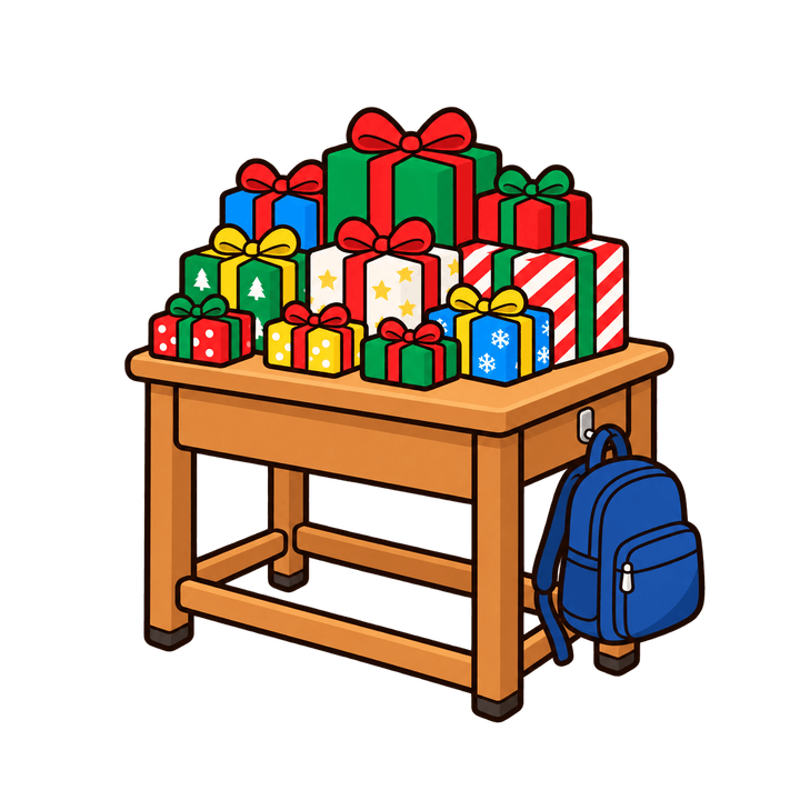 ของขวัญในห้องเรียน การ์ตูนคริสต์มาส PNG พื้นหลังใส