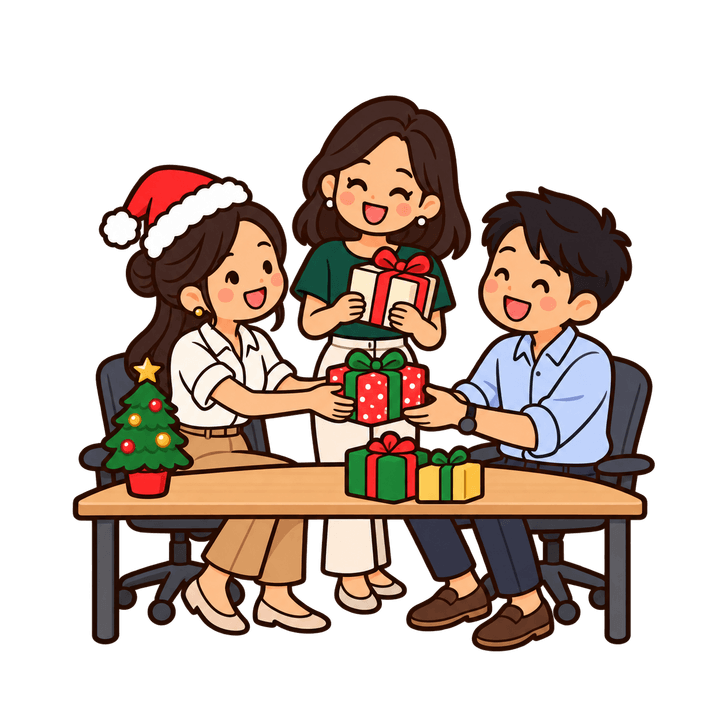 แลกของขวัญที่ออฟฟิศ การ์ตูนคริสต์มาส PNG พื้นหลังใส