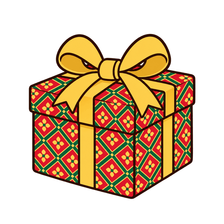 กล่องของขวัญลายไทย การ์ตูนคริสต์มาส PNG พื้นหลังใส