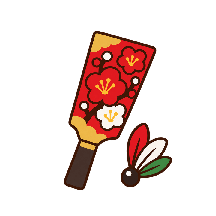 羽子板と羽根のイラスト（お正月・透過PNG）
