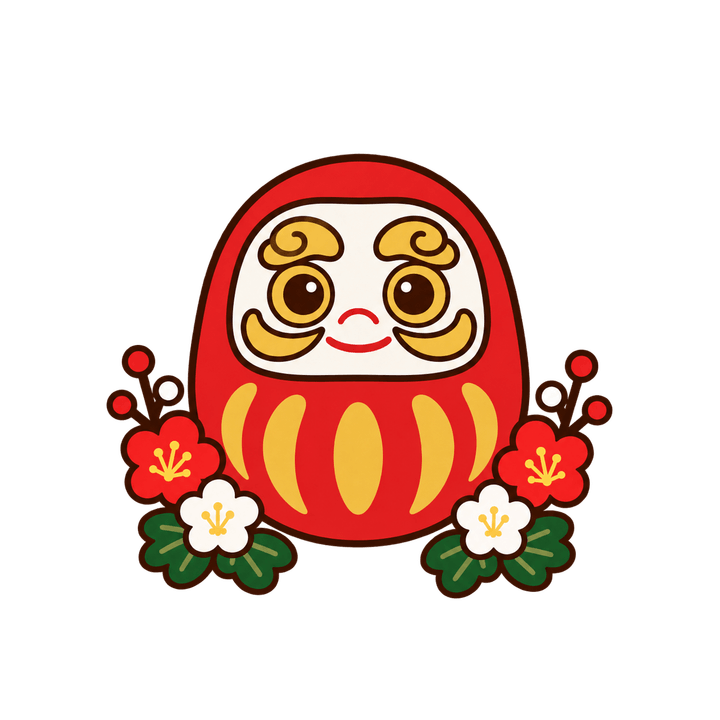 赤いだるまのイラスト（お正月・透過PNG）