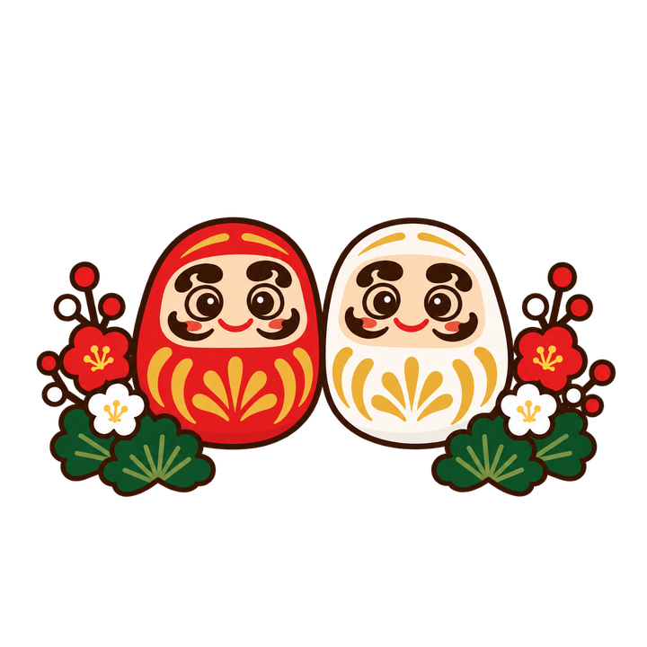 紅白のだるまのイラスト（お正月・透過PNG）