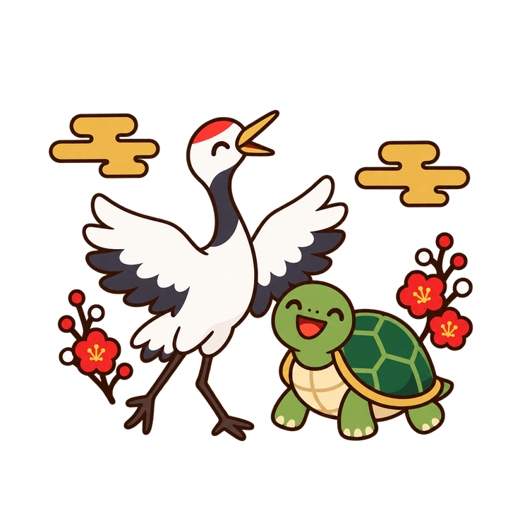 鶴と亀のイラスト（お正月・透過PNG）