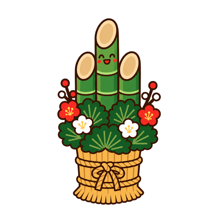 にこにこ顔の門松のイラスト（お正月・透過PNG）