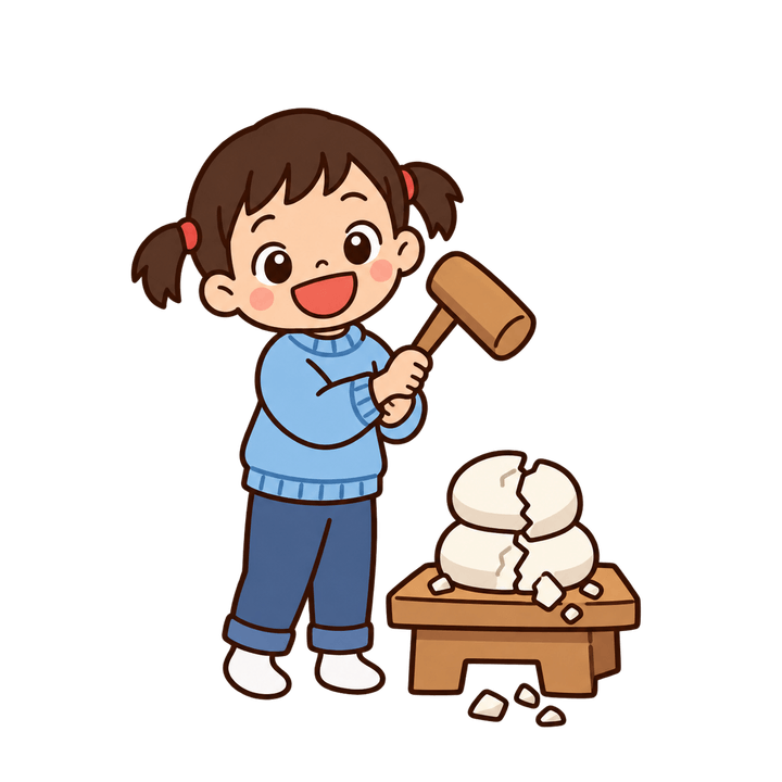 鏡開きをする子どものイラスト（お正月・透過PNG）