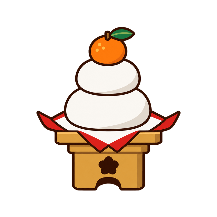 紅白の紙と鏡餅のイラスト（お正月・透過PNG）