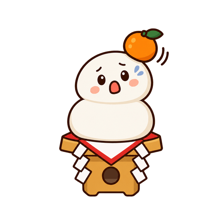 びっくり顔の鏡餅のイラスト（お正月・透過PNG）
