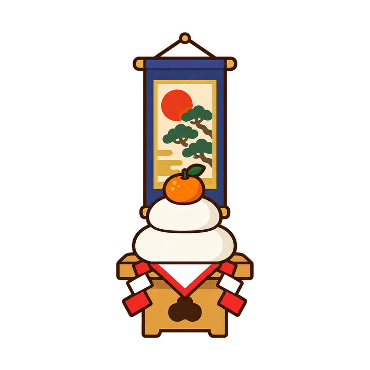 床の間の鏡餅のイラスト（お正月・透過PNG）