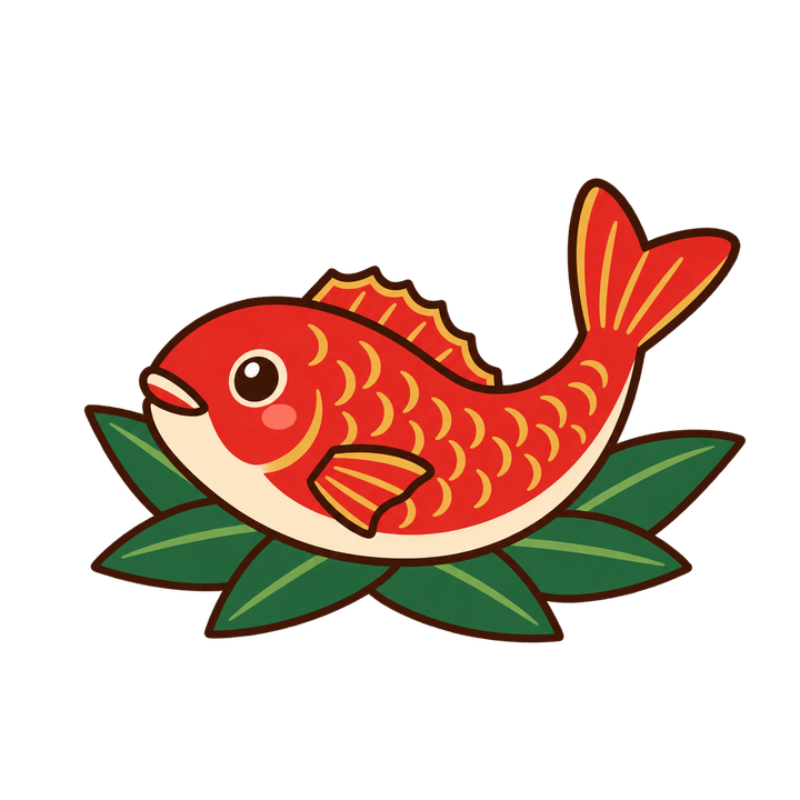 尾頭付きの鯛のイラスト（お正月・透過PNG）