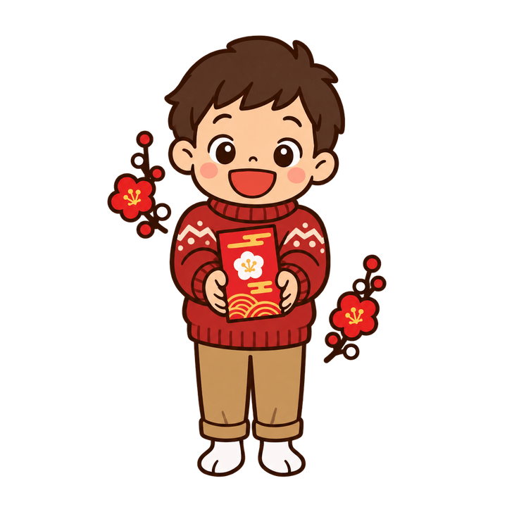お年玉をもらう子どものイラスト（お正月・透過PNG）