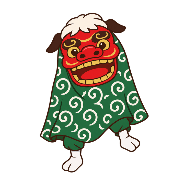 踊る獅子舞のイラスト（お正月・透過PNG）