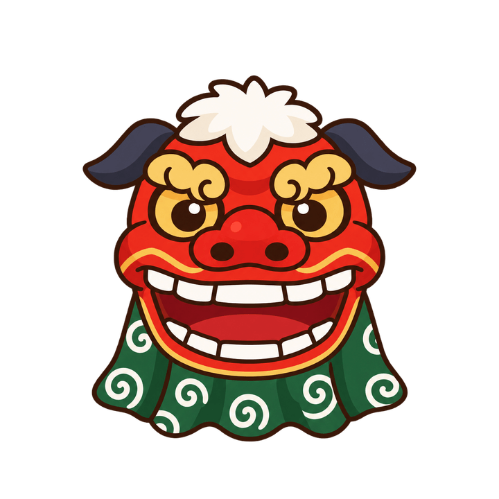 獅子舞の頭のイラスト（お正月・透過PNG）