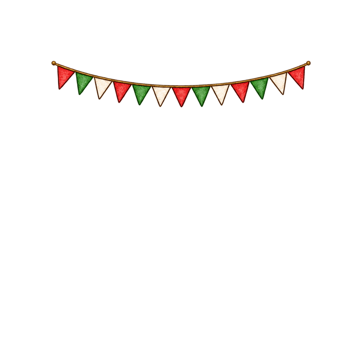 Red and Green Bunting Border – Christmas clipart, transparent PNG