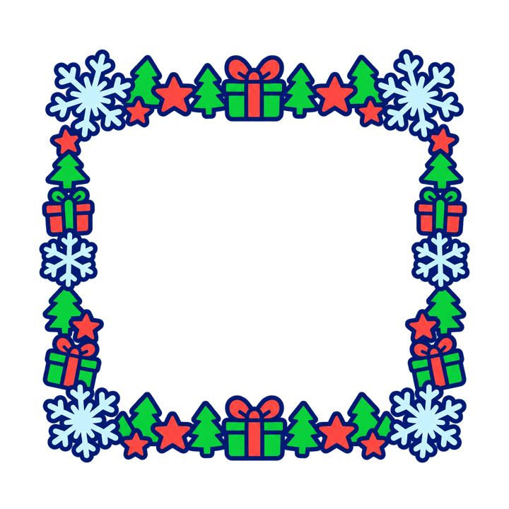 Snowflake and Gift Doodle Frame – Christmas clipart, transparent PNG