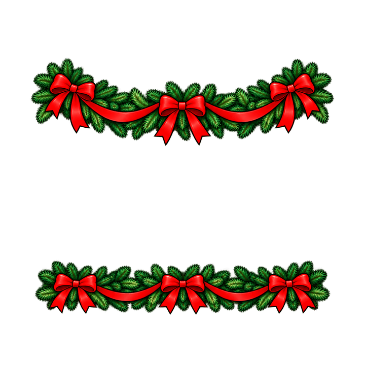 Fir Garland and Red Bow Border – Christmas clipart, transparent PNG