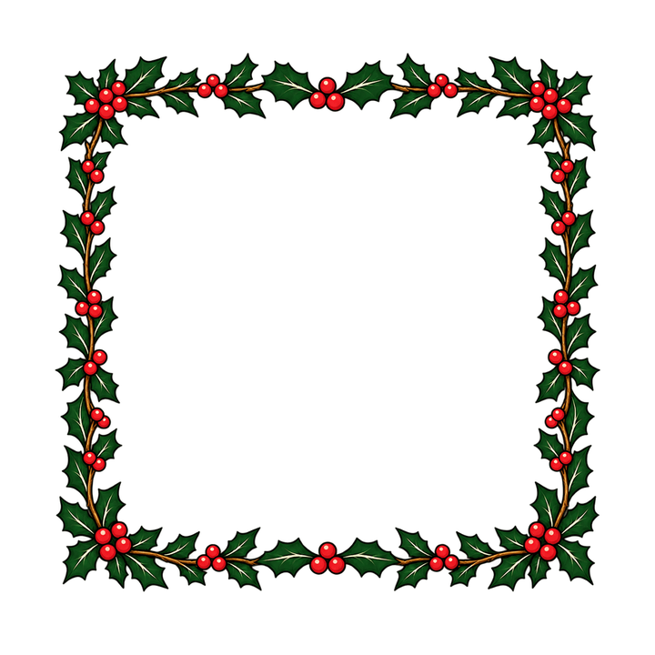 Holly and Berry Frame – Christmas clipart, transparent PNG