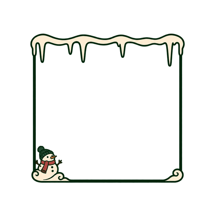 Icicle and Snowman Frame – Christmas clipart, transparent PNG