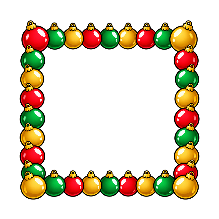 Red, Green and Gold Ornament Frame – Christmas clipart, transparent PNG