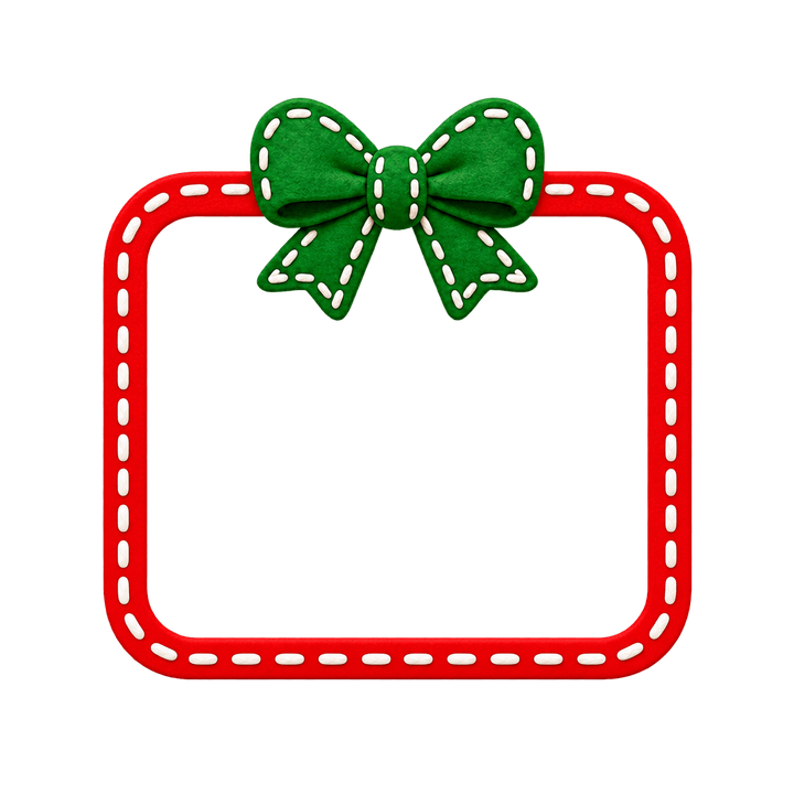 Stitched Red Felt Frame – Christmas clipart, transparent PNG
