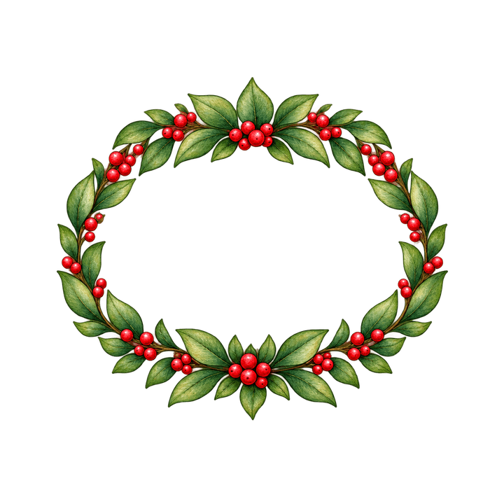 Leaf and Berry Oval Frame – Christmas clipart, transparent PNG