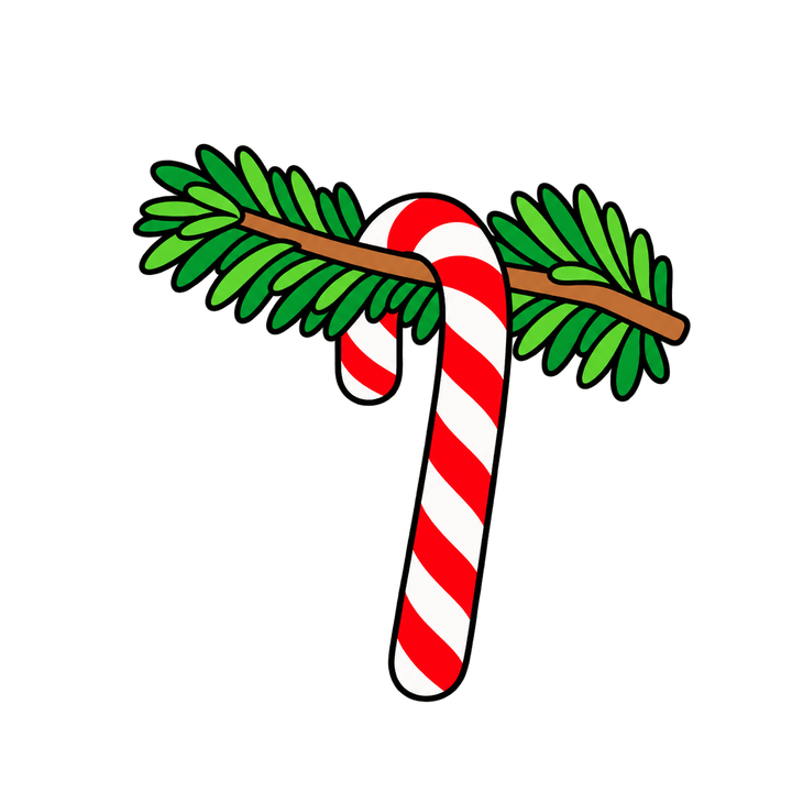 Candy Cane on a Fir Branch – Christmas clipart, transparent PNG