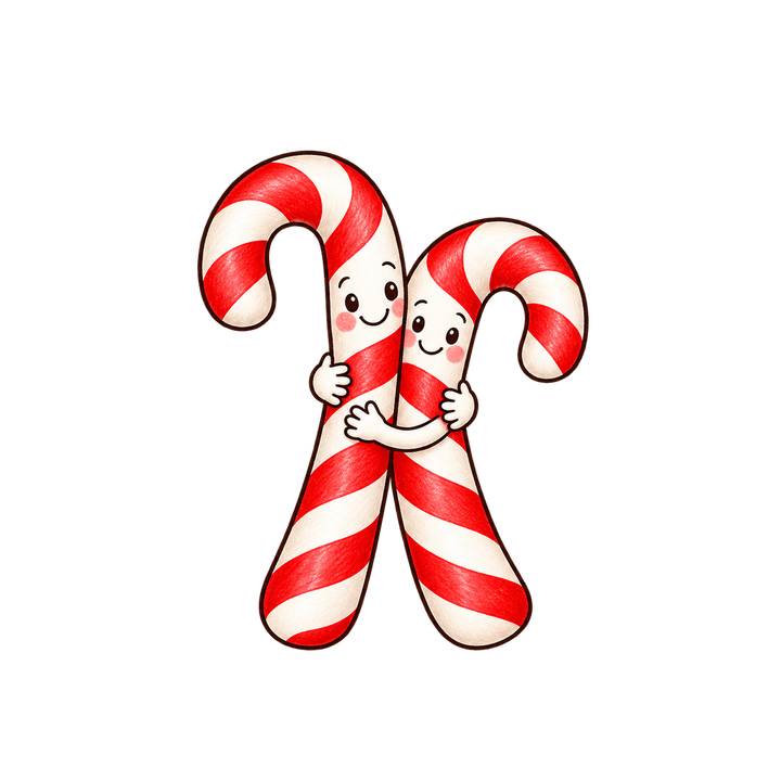 Two Candy Canes Hugging – Christmas clipart, transparent PNG