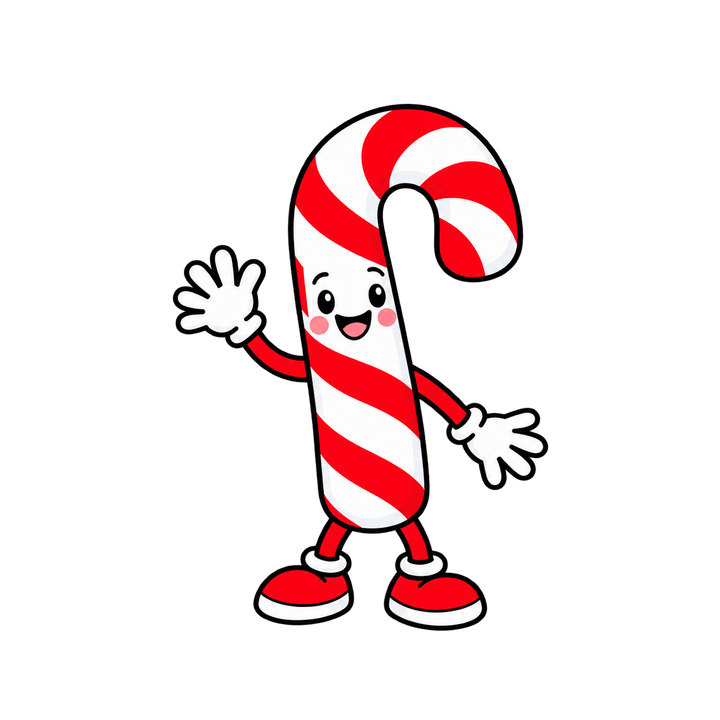 Candy Cane Waving – Christmas clipart, transparent PNG