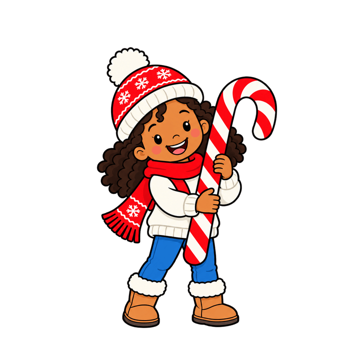 Girl Holding a Candy Cane – Christmas clipart, transparent PNG