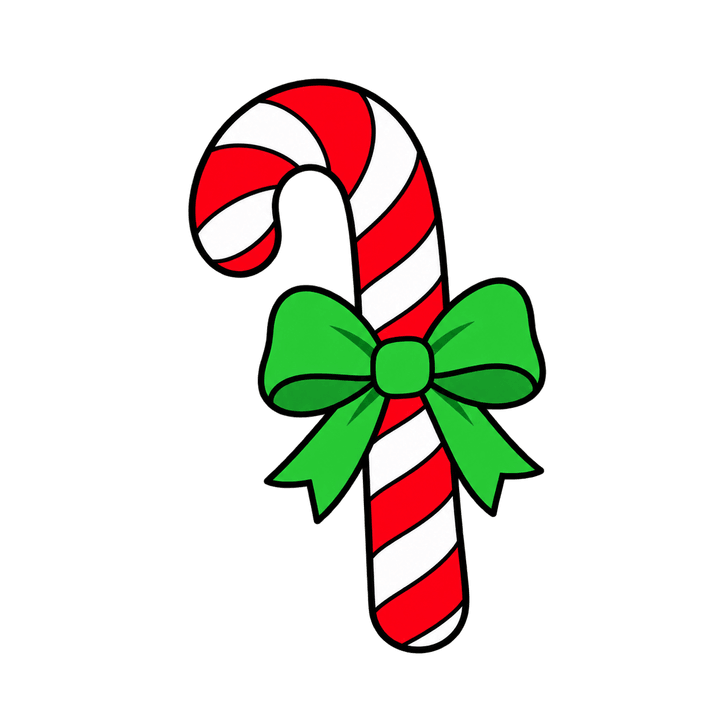 Candy Cane with a Green Bow – Christmas clipart, transparent PNG
