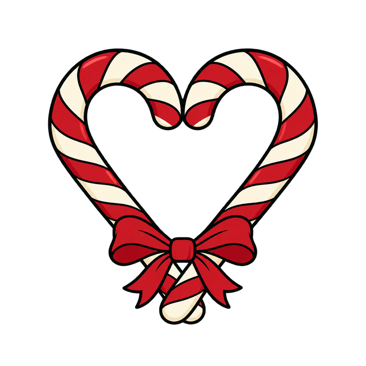 Candy Cane Heart with Red Bow – Christmas clipart, transparent PNG