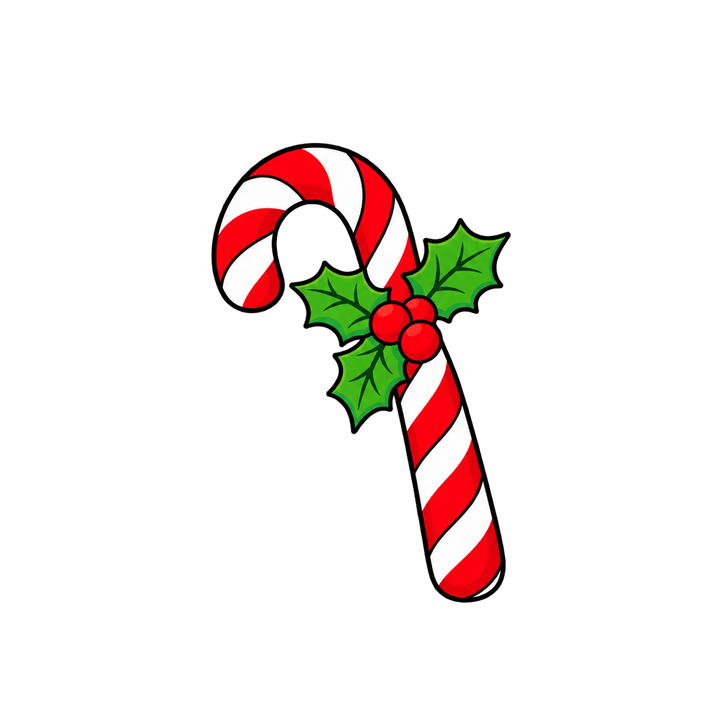 Candy Cane with Holly – Christmas clipart, transparent PNG