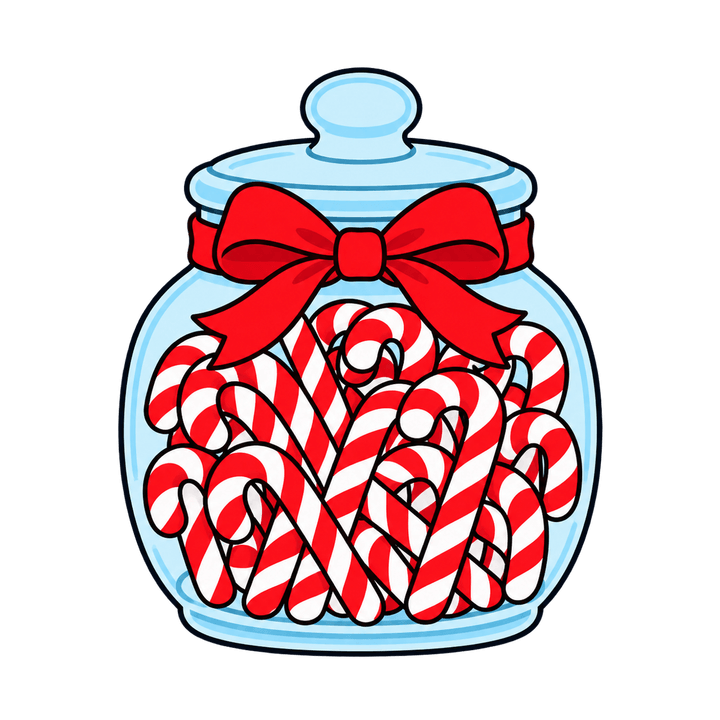 Jar of Candy Canes with Red Bow – Christmas clipart, transparent PNG