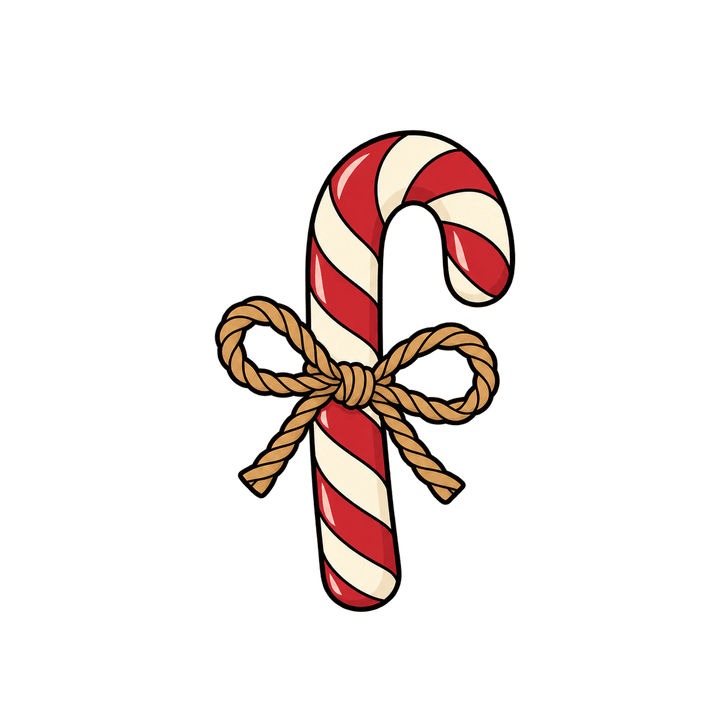 Candy Cane with Twine Bow – Christmas clipart, transparent PNG