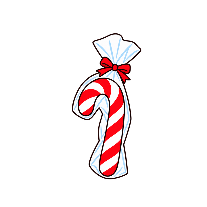 Wrapped Candy Cane with Red Bow – Christmas clipart, transparent PNG