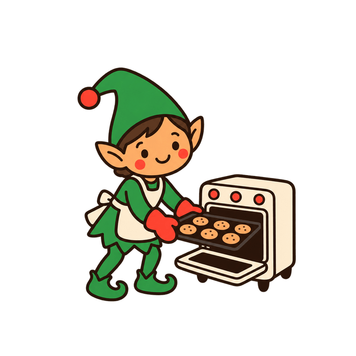 Elf Baking Cookies – Christmas clipart, transparent PNG