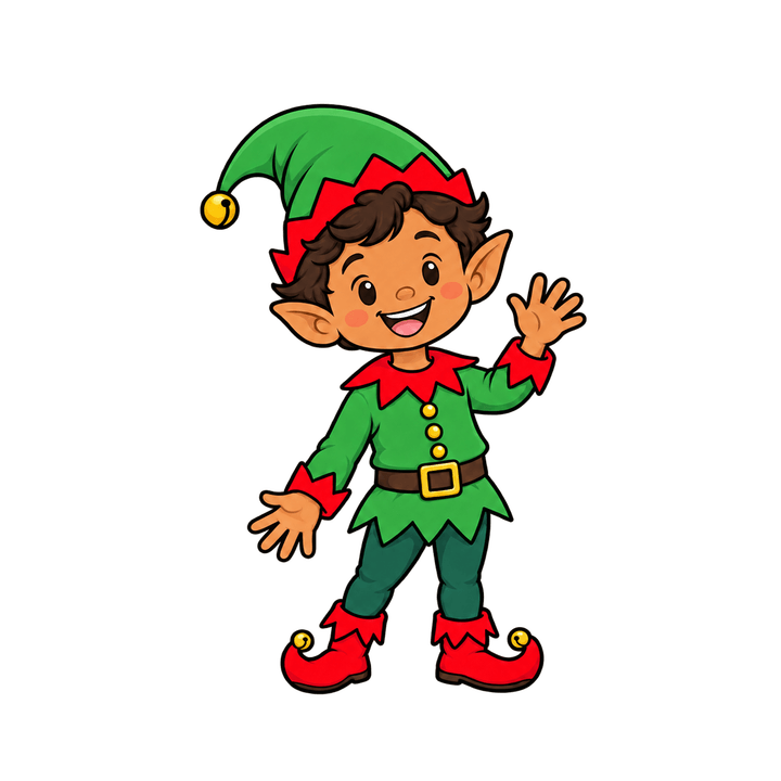 Elf Boy Waving – Christmas clipart, transparent PNG