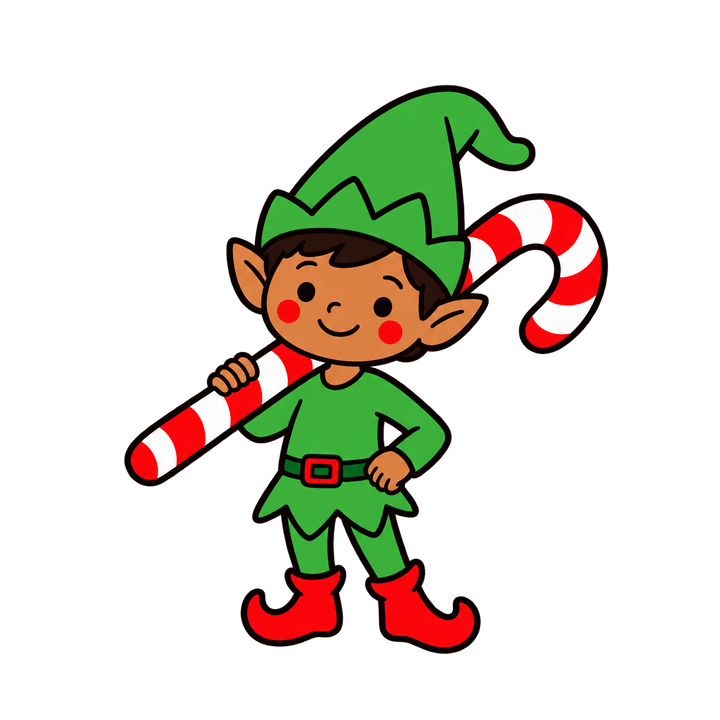 Elf Carrying a Big Candy Cane – Christmas clipart, transparent PNG